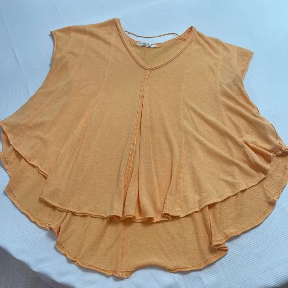 We The Free Sammie V Neck Orange Cantaloupe Oversized Top Size Medium